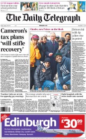 The Daily Telegraph (UK) Newspaper Front Page for 25 January 2013