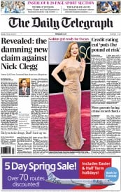 The Daily Telegraph Newspaper Front Page (UK) for 25 February 2013