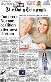The Daily Telegraph Newspaper Front Page (UK) for 25 February 2014