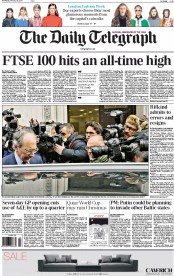 The Daily Telegraph (UK) Newspaper Front Page for 25 February 2015