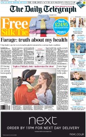 The Daily Telegraph Newspaper Front Page (UK) for 25 April 2015