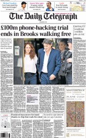 The Daily Telegraph Newspaper Front Page (UK) for 25 June 2014