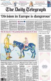 The Daily Telegraph Newspaper Front Page (UK) for 25 June 2015