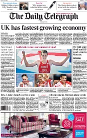 The Daily Telegraph Newspaper Front Page (UK) for 25 July 2014