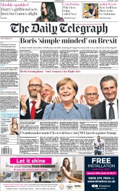 The Daily Telegraph (UK) Newspaper Front Page for 25 September 2017