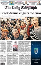 The Daily Telegraph (UK) Newspaper Front Page for 26 January 2015