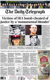 The Daily Telegraph Newspaper Front Page (UK) for 26 February 2014