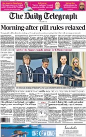 The Daily Telegraph Newspaper Front Page (UK) for 26 March 2014