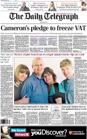 The Daily Telegraph Newspaper Front Page (UK) for 26 March 2015