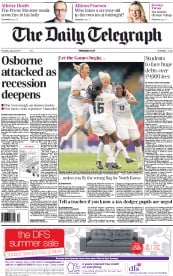 The Daily Telegraph Newspaper Front Page (UK) for 26 July 2012