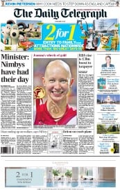 The Daily Telegraph Newspaper Front Page (UK) for 26 July 2014
