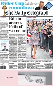 The Daily Telegraph (UK) Newspaper Front Page for 26 September 2016