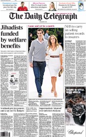 The Daily Telegraph Newspaper Front Page (UK) for 27 November 2014