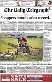 The Daily Telegraph Newspaper Front Page (UK) for 27 December 2012