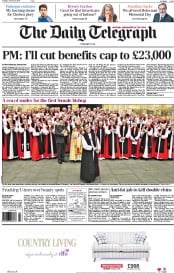 The Daily Telegraph Newspaper Front Page (UK) for 27 January 2015