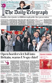 The Daily Telegraph (UK) Newspaper Front Page for 27 April 2016