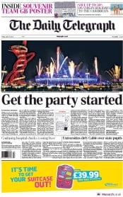 The Daily Telegraph (UK) Newspaper Front Page for 27 July 2012