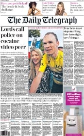 The Daily Telegraph (UK) Newspaper Front Page for 27 July 2015