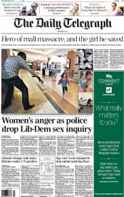 The Daily Telegraph Newspaper Front Page (UK) for 27 September 2013