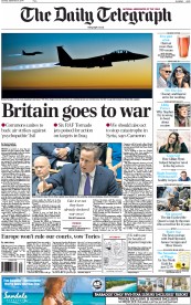 The Daily Telegraph Newspaper Front Page (UK) for 27 September 2014