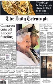 The Daily Telegraph (UK) Newspaper Front Page for 28 May 2015