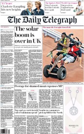 The Daily Telegraph (UK) Newspaper Front Page for 28 August 2015