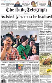 The Daily Telegraph Newspaper Front Page (UK) for 29 December 2014