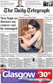 The Daily Telegraph Newspaper Front Page (UK) for 29 January 2013