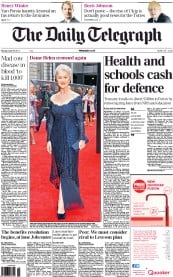 The Daily Telegraph Newspaper Front Page (UK) for 29 April 2013