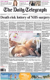The Daily Telegraph Newspaper Front Page (UK) for 29 May 2013