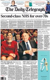 The Daily Telegraph (UK) Newspaper Front Page for 29 May 2015