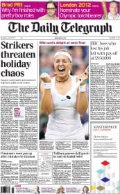 The Daily Telegraph Newspaper Front Page (UK) for 29 June 2011