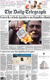 The Daily Telegraph (UK) Newspaper Front Page for 29 June 2015