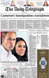 The Daily Telegraph Newspaper Front Page (UK) for 29 July 2014