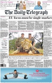 The Daily Telegraph (UK) Newspaper Front Page for 29 July 2015