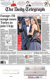 The Daily Telegraph Newspaper Front Page (UK) for 29 August 2014