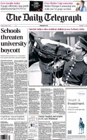 The Daily Telegraph (UK) Newspaper Front Page for 2 October 2012