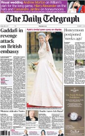 The Daily Telegraph (UK) Newspaper Front Page for 2 May 2011