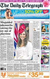 The Daily Telegraph Newspaper Front Page (UK) for 2 July 2011