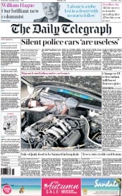 The Daily Telegraph Newspaper Front Page (UK) for 2 September 2015