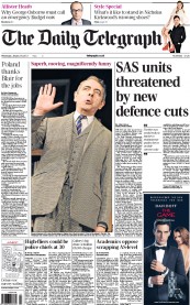 The Daily Telegraph Newspaper Front Page (UK) for 30 January 2013