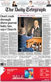 The Daily Telegraph Newspaper Front Page (UK) for 30 January 2015