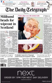 The Daily Telegraph (UK) Newspaper Front Page for 30 April 2015