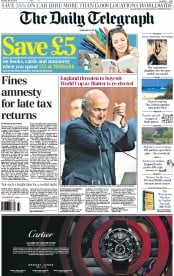 The Daily Telegraph Newspaper Front Page (UK) for 30 May 2015
