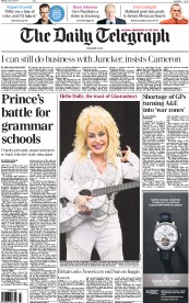 The Daily Telegraph Newspaper Front Page (UK) for 30 June 2014