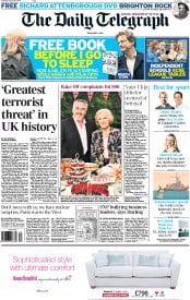 The Daily Telegraph Newspaper Front Page (UK) for 30 August 2014