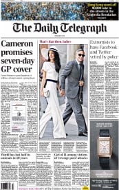 The Daily Telegraph Newspaper Front Page (UK) for 30 September 2014