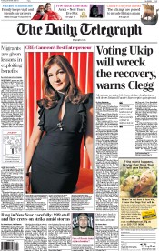The Daily Telegraph Newspaper Front Page (UK) for 31 December 2013