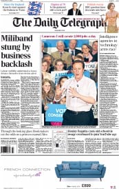 The Daily Telegraph Newspaper Front Page (UK) for 31 March 2015