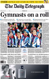 The Daily Telegraph Newspaper Front Page (UK) for 31 July 2012